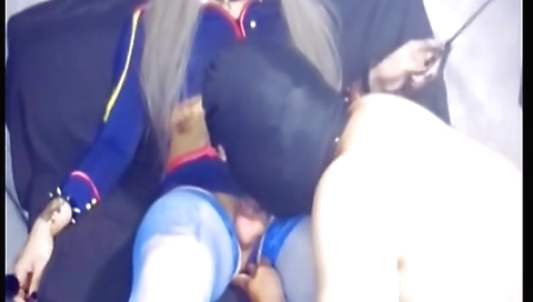 Sexy asian shemale fucks a masked boy with her pussy