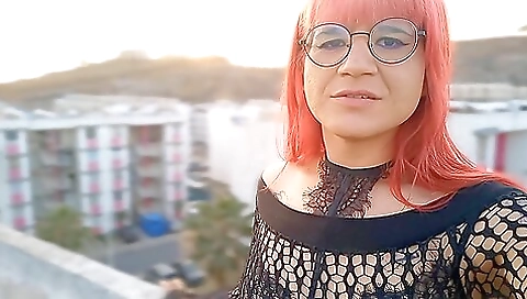 Outdoor sex on the bedrock with a red-haired latina