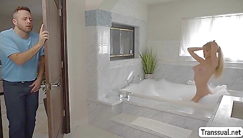 Blonde with big tits and ass is fucked hard in the back