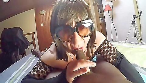 Ebony girl wearing pink lingerie enjoys deepthroat sex