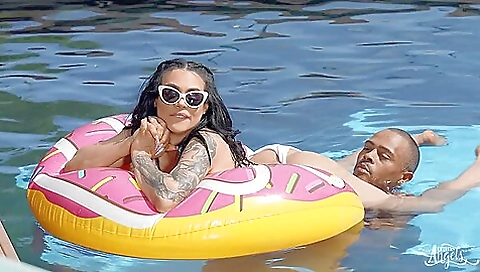 Beautiful brunette girl enjoys a wild sex on the beach