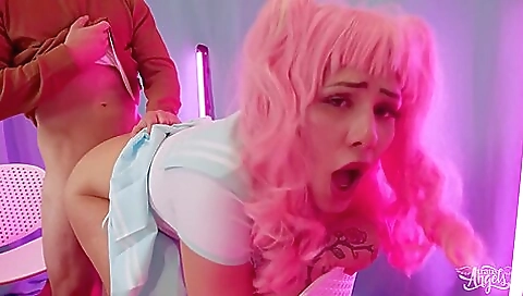 Red-haired woman's big natural asses fucked in reverse