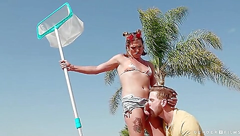 Busty blonde with a tattooed pussy takes cum in her asshole