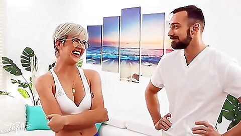 Thick man gets a big boobs blonde shemale on his dick