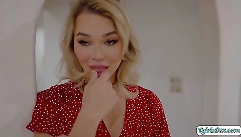 Blonde babe is giving you a really great blowjob and deepthroat